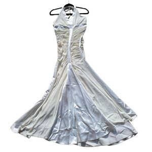 Vtg 80s Jessica McClintock Wedding Dress Gown Sz 8 Ivory Bodycon Fishtail Halter